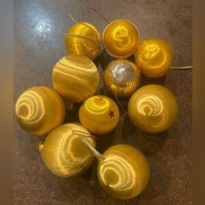 Set of 10 Vintage Gold Satin Ornaments